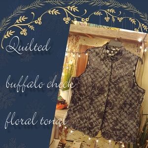 Quilted, 🐃 Plaid check lining, Floral tonal Vest